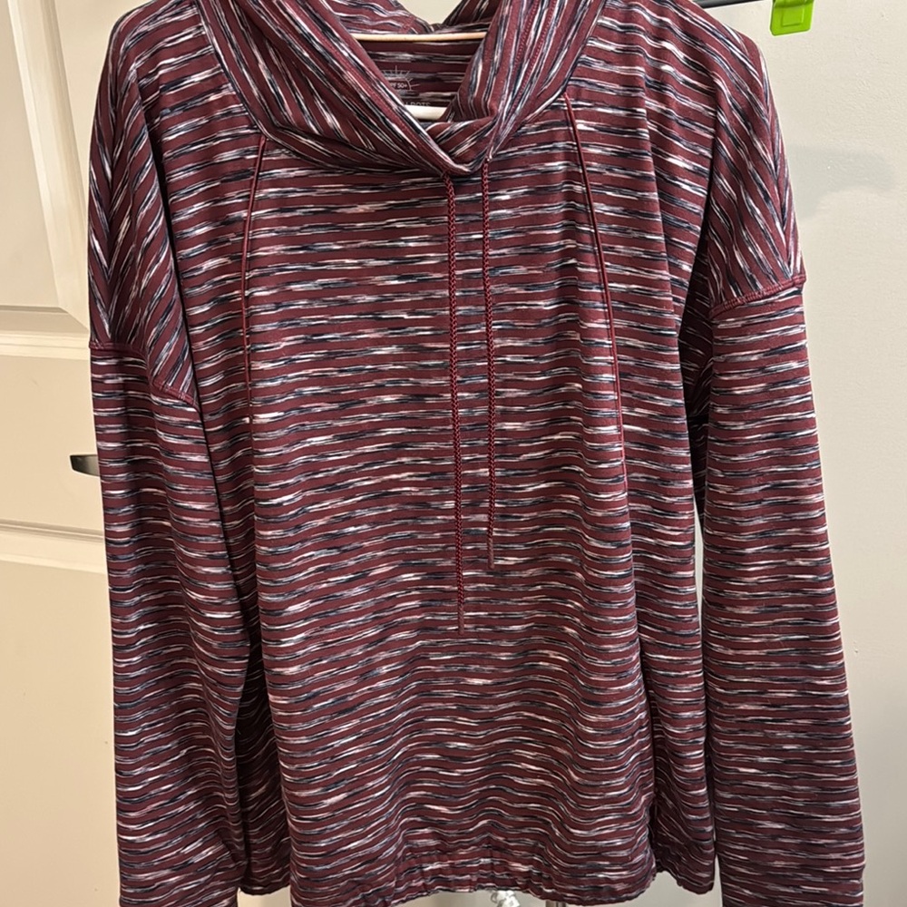 Talbots Burgundy and White Striped Cowl Neck Sweater